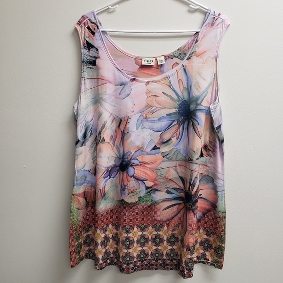 Cato Floral Watercolor Tank Top Womens Size 18/20W - Picture 1 of 6